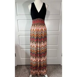 Monteau Maxi‎ Dress Chevron Print Sleeveless Boho Summer Dress Small